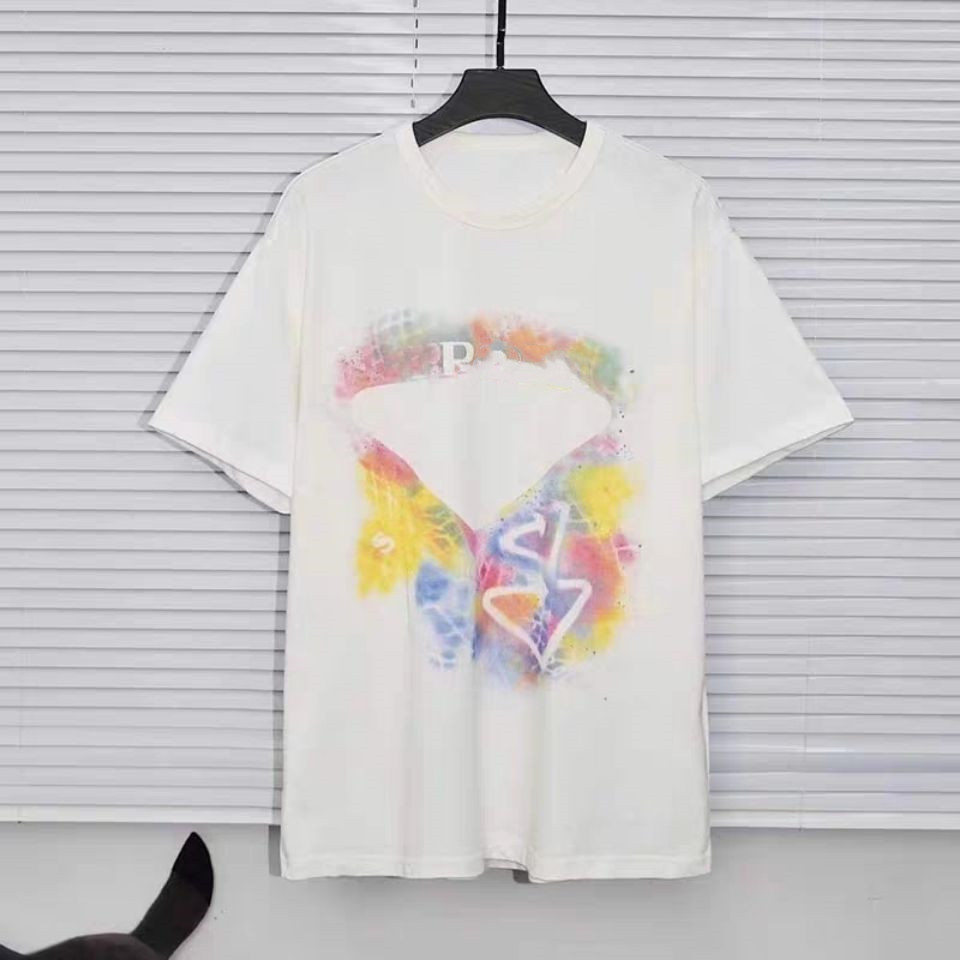 Tops Womens T Shirt Men Shirts Tees Short Sleeve Mens T-shirt Color pattern Loose Oversize Triangle Print Colored Letters Round Neck Cotton S-4XL-image-767398870