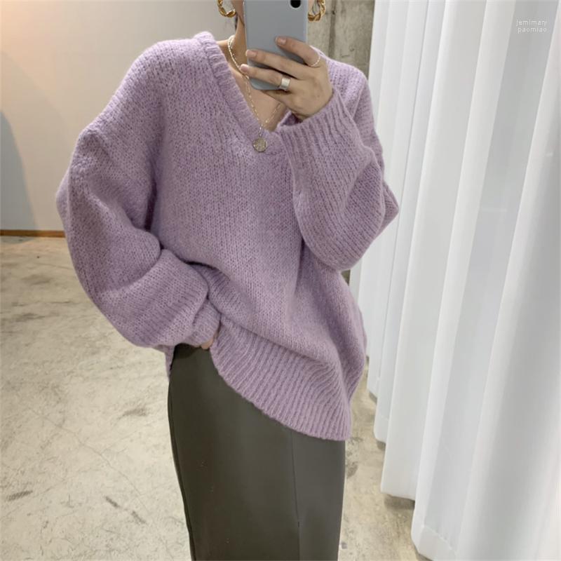 

Women's Sweaters Alien Kitty Thicken Gentle Tops Pullovers 2022 Women Femme OL V-Neck Chic Casual Knitted Autumn Bottoming Full Sleeves Jemi, Pink