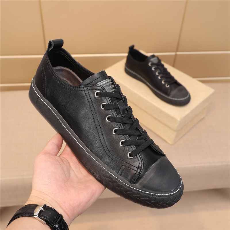 

Men Casual Shoes Luxury Flats Fashion White Sneakers Lace Up Genuine Leather Shoes White Shoes Street Cool Footwear Vulcanized, Black