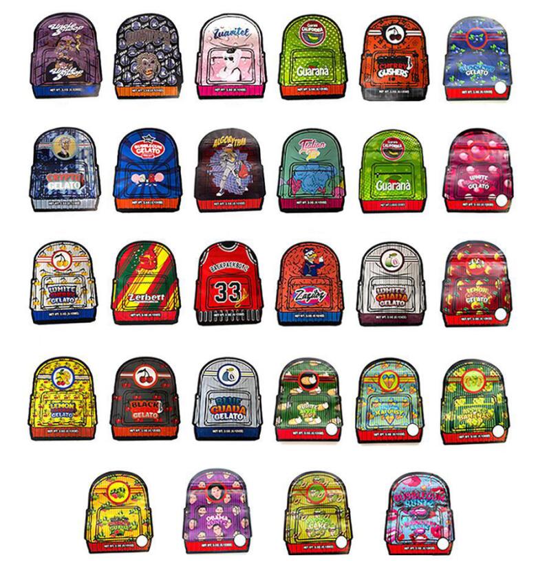 

Empty unique shaped 3.5g 7.0g Mylar bags zipper package EIGHTH Special Shape YUNGLB runtz MCRU NTZ backpack boyz sharklato jokes up die cut bags wholesale