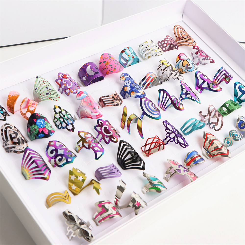 

Wholesale 36Pcs/Lot Fashion Colorful Hollow Rings Mix Style Geometric Adjustable Open Jewelry For Women Men Party Gifts