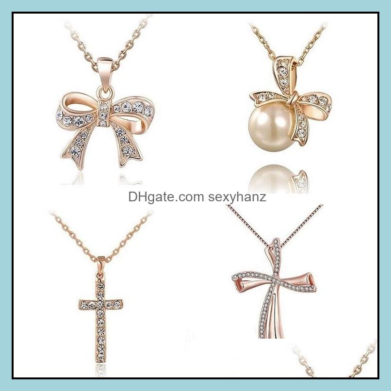 

Pendant Necklaces Pendants Jewelry Gold Bow Sier Crystal Cross Necklace For Women Girl Party Gift Wholesale Drop Delivery 2021 Yphoi