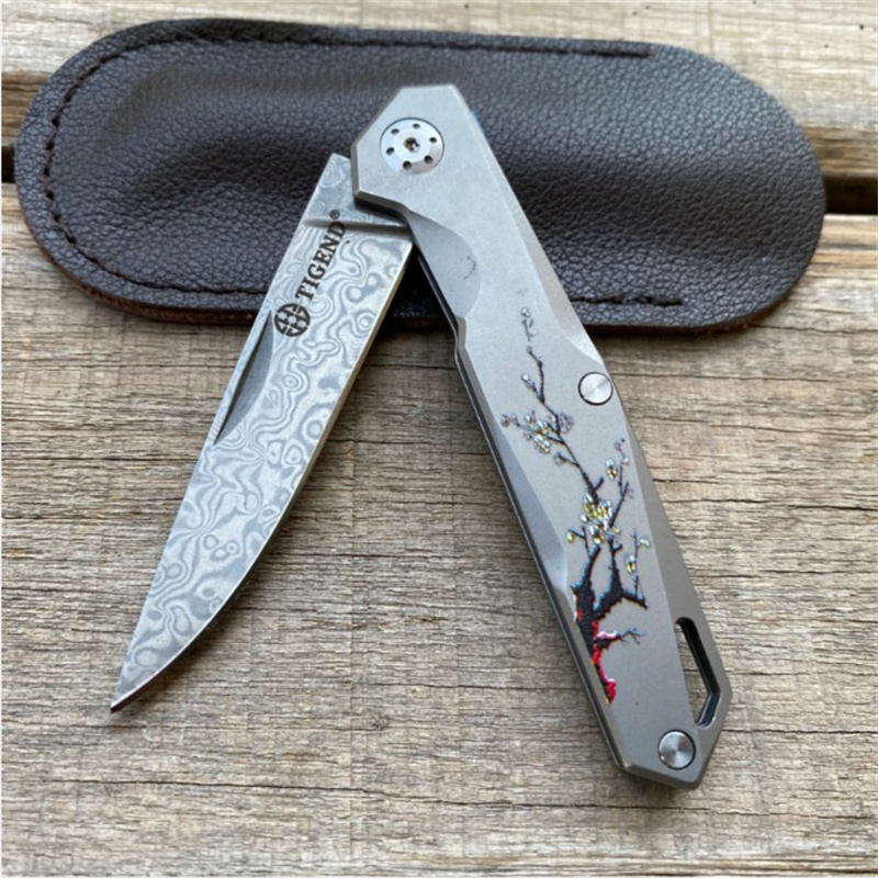 

Special Offer!Damascus - Plum Mini Pocket Knife Keychain Folding Knife Steel+Titanium Plated Color Handle Survivcal Outdoor EDC Tool Gifts
