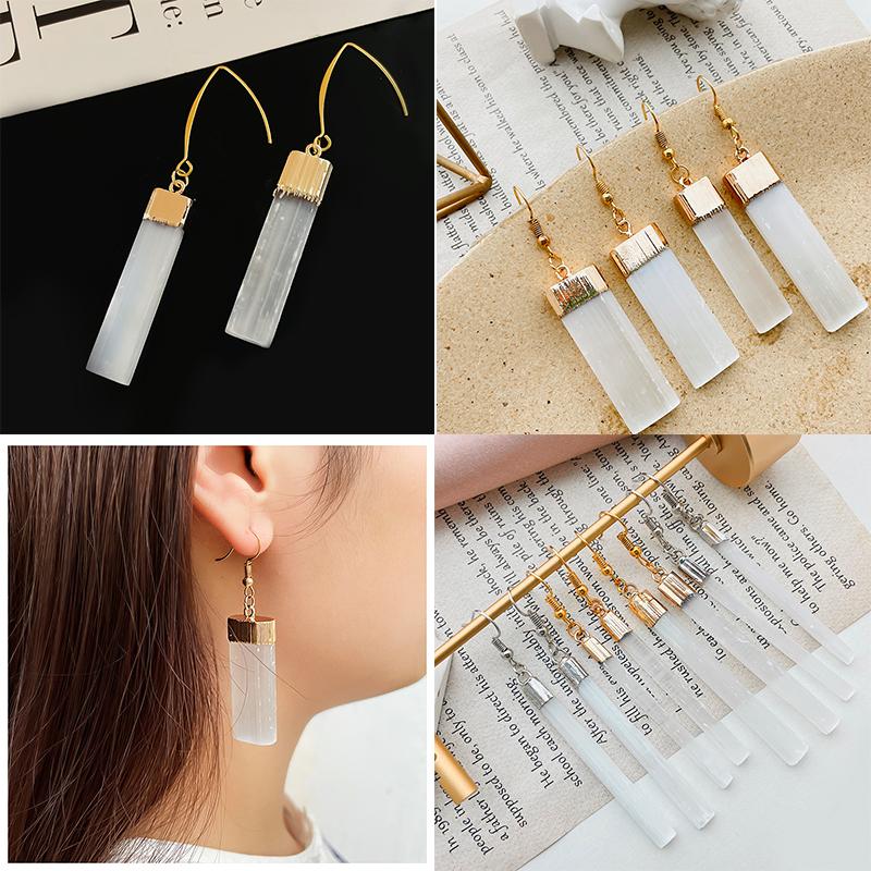 

Dangle & Chandelier Healing Crystal Hook Earrings Gold Plated Raw Selenite Stick For Women Korean Fashion Personality Jewelry GiftsDangle