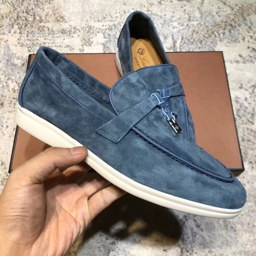 

LORO PIANA Summer Charms Walk suede loafers shoes namesake embellishments Genuine leather slip on flats women's Luxury Designers flat Dress shoe factory footwear