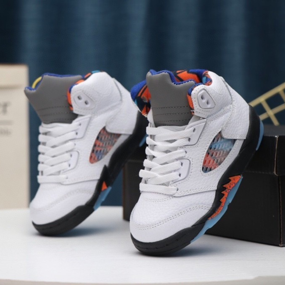 

kids Jumpman 5 Trophy Room 5s Ice Nakeskin Basketball Shoes Laney Bred Red Suede White Metallic Cement Black Sports Sneakers size 25-35, Pic 4