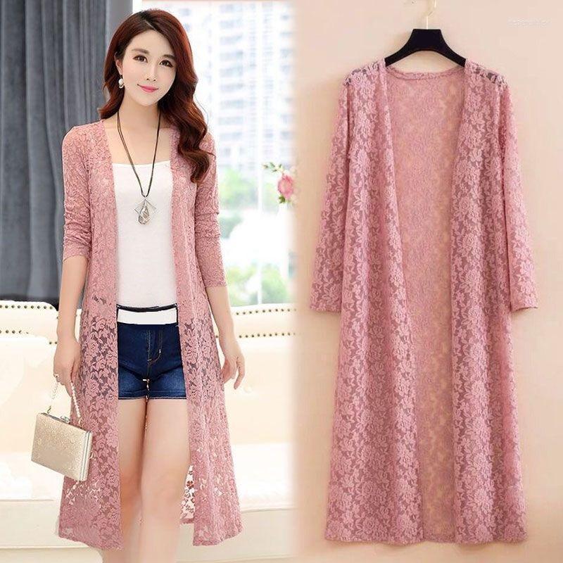 

Women' Knits & Tees Summer Sun Protection Clothing Women Long Cardigan Female Cardigans Sleeve Lace Coat Jacket Ladies Shawl Outerwear Depe, Blue