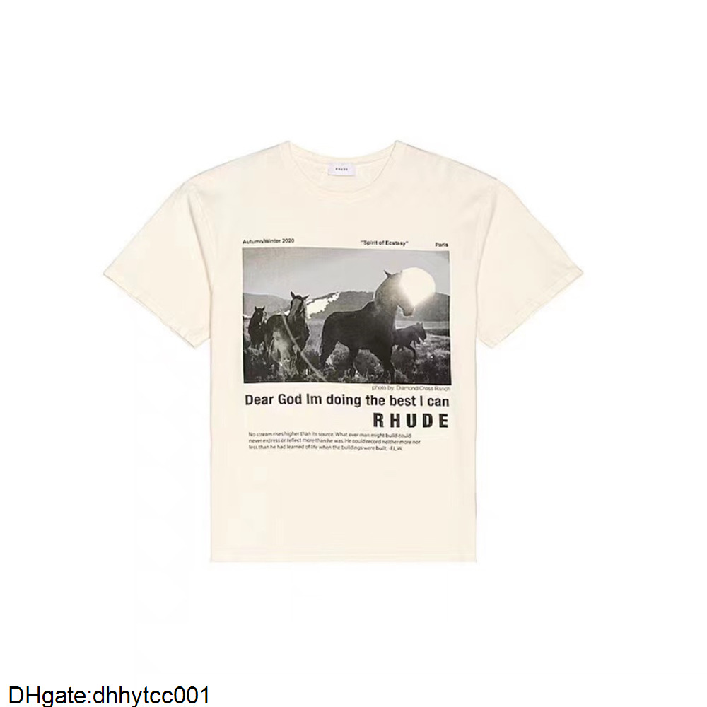 Brand Ins Rhu T shirt Sand down the hill a group of animals ponies slogan printed loose short sleeve Beige T-shirt L5A1