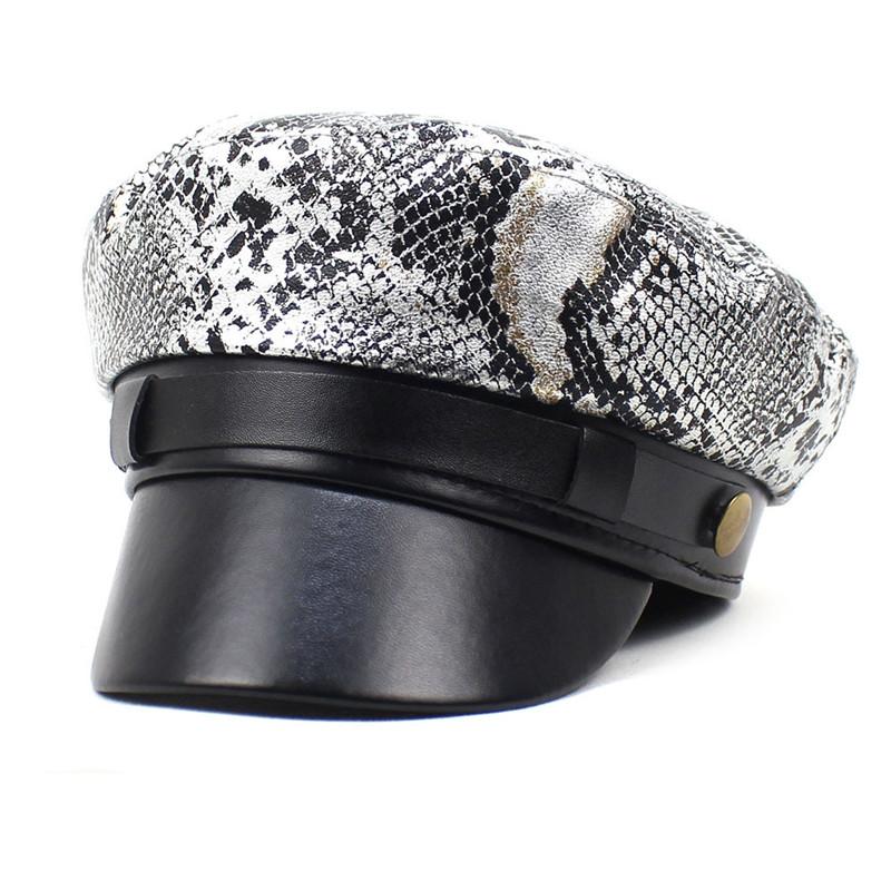 

Berets Leather Snakeskin Beret Casual Octagonal Cap Autumn And Winter Painter Hat For Girl Women 35Berets, Khaki