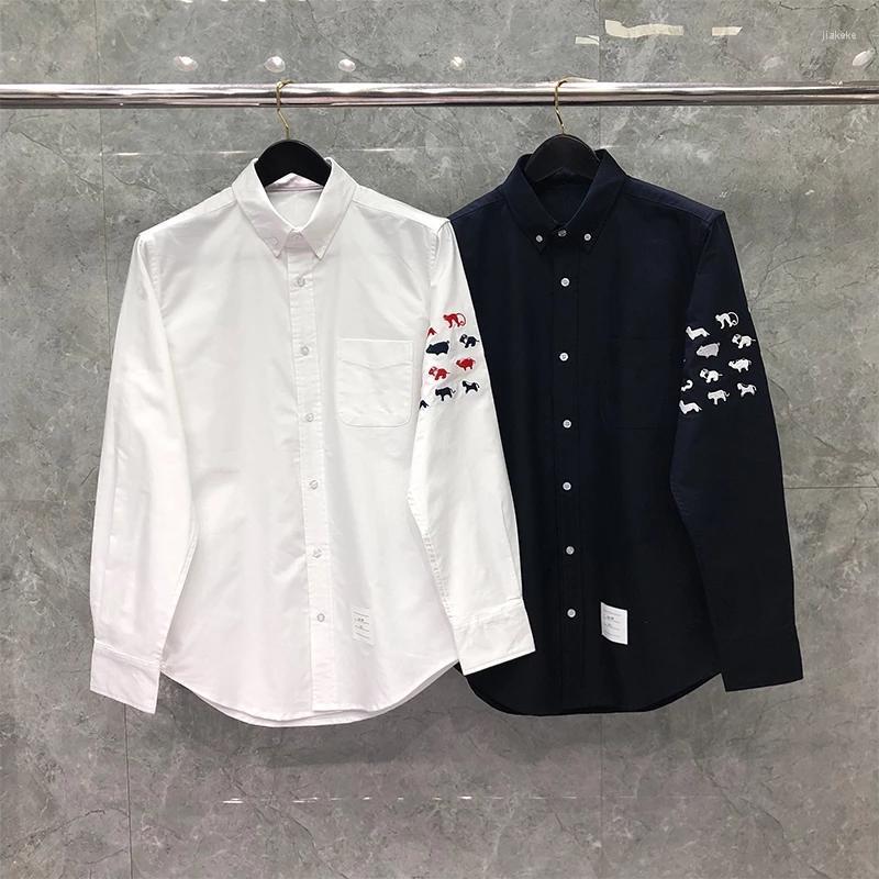 

Men' Dress Shirts Summer Fashion Brand Men' Shirt Animal Embroidery Casual Oxford Spinning ShirtMen, White