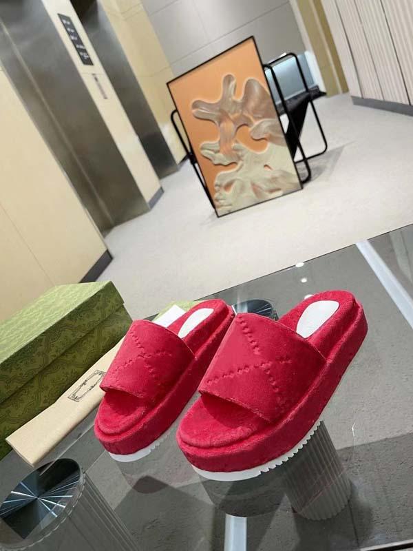 

Designer Suede Slippers Colorful Womens Platform Fashion Sandals Mid Heel High 55mm Canvas Strap 36-45, Color 4