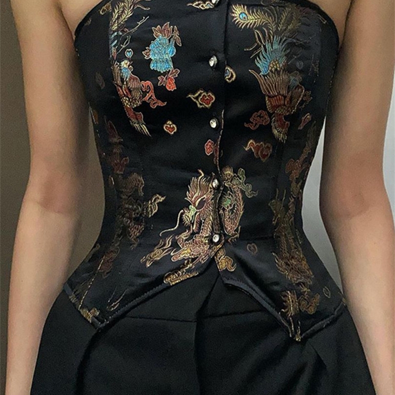 Sexy Y2K Bandage Slim Corset Camis Button Up Aesthetic Milkmaid Tops Back Laceup Floral Print Grunge Tube Outfits Cuteandpsycho 220607