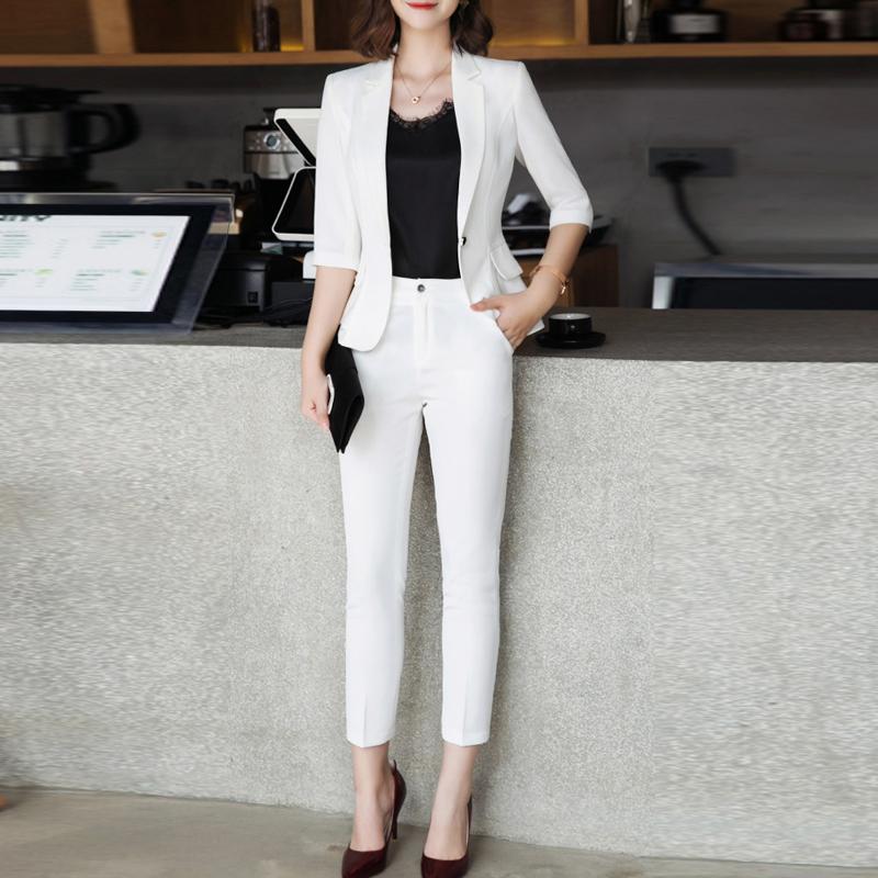 

Women' Two Piece Pants Summer Elegant Women Sets One Buttons White Thin Small Blazer Fashion Professional Office Business Outfits Pencil Su, Black skirt suits