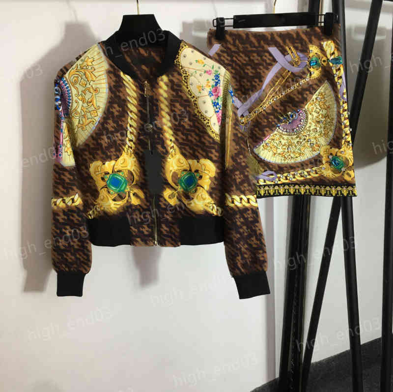 

Womens Knitt Two Piece Dress Designer Tracksuits F Letter LOGO Retro Print Joint Suit Long-sleeved Zipper Jacket High-waisted Skirt Sets Women Clothing 0912