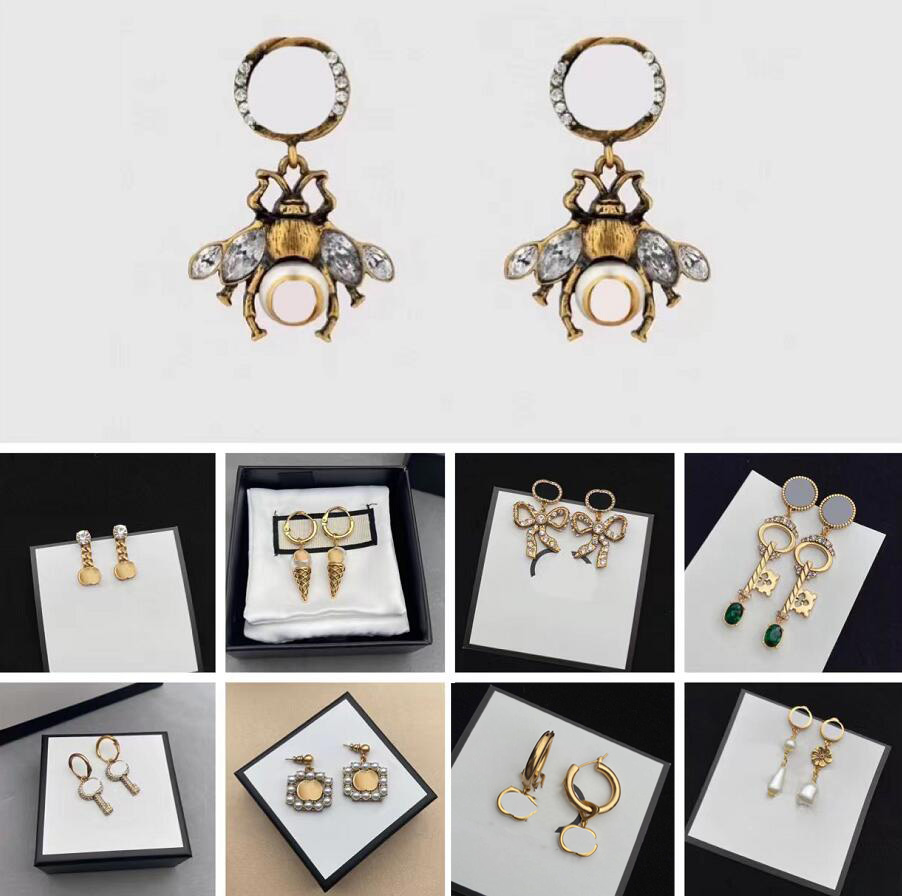 

Fashion Gold Women Designer Double Letter Stud Luxury Geometric Crystal Heart-shaped Couple Zircon Cute Earrings For Lady Wedding Hoop Jewerlry