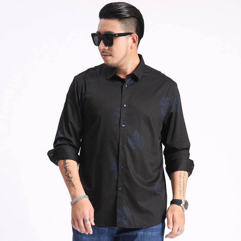 

Men's Casual Shirts Extra XL Size Long Sleeved Shirt Business Loose All-Match Stretch Printing Plus Sized Man, Blue flower