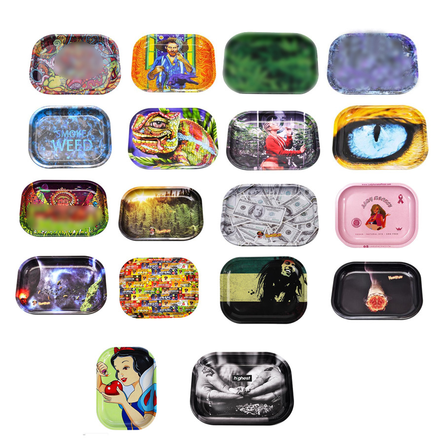 

30 style Smoking Accessories Metal Tobacco Rolling Tray 18&14CM Herb Tobacco Tinplate Plate Cigarette Rolling TrayS For Grinder