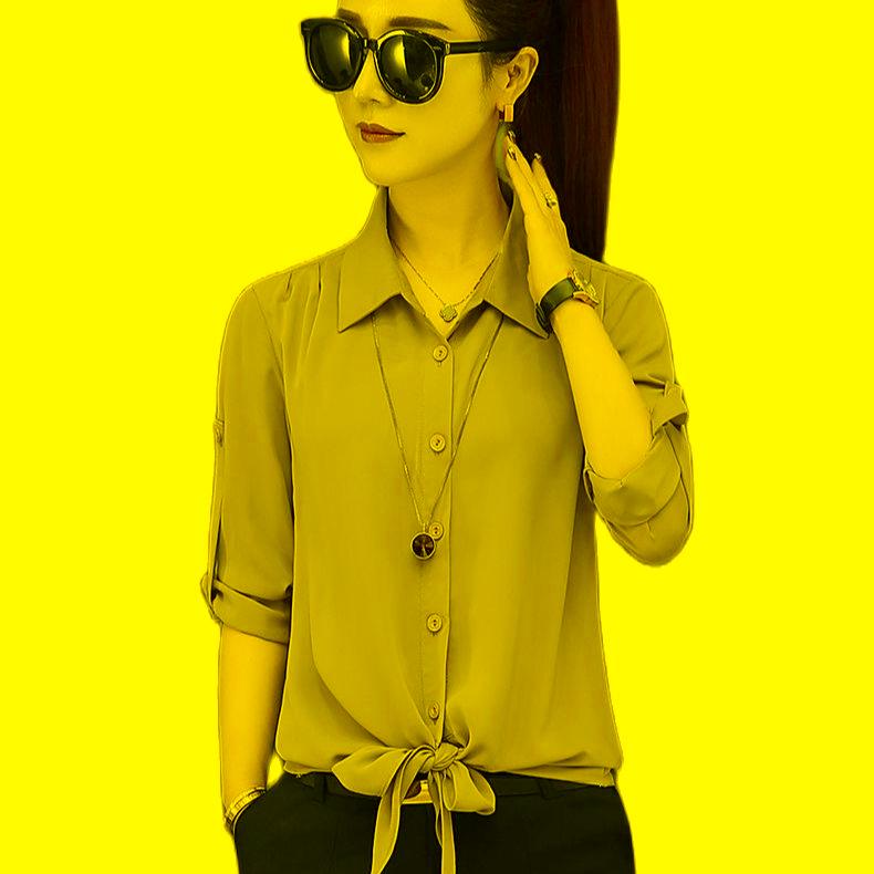 

Women' Blouses & Shirts Women Summer Style Office Work Wear Lady Casual Long Sleeve Turn-down Collar Slim Tops DF4232Women, Green