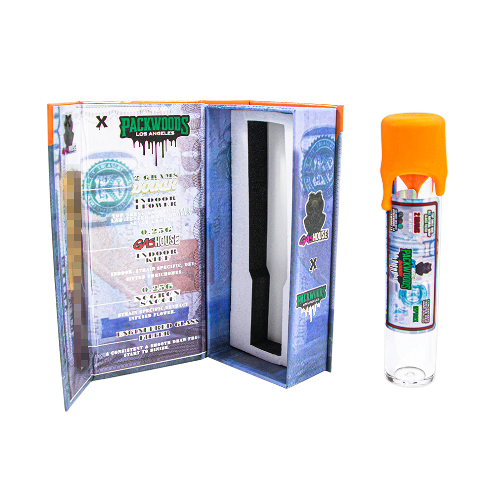

Packwoods 2G Prerolled Joint Blunt Storage Bottle Runtz Packing Flower Tobacco Pipe Container Leakproof Child Resistant Tanks Transparent Jar Set