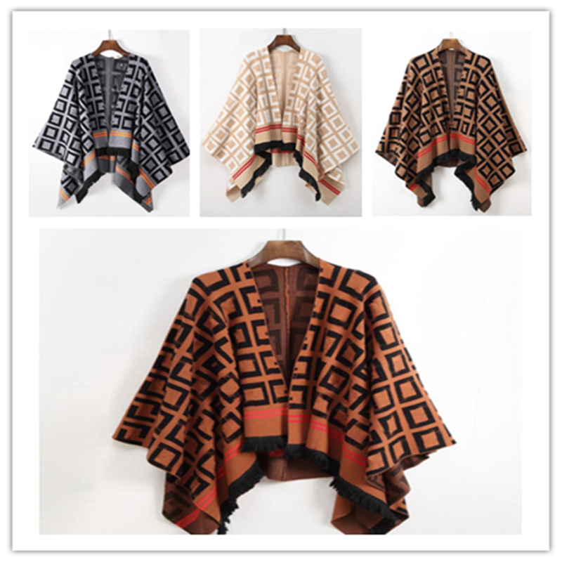 

Cape Classical Womans Cloak With F logo Printed High Quallity Autumn Spring Winter Cardigan Free size Design Knitting Top Fringe Decoration Women mantle hoodie, Customize