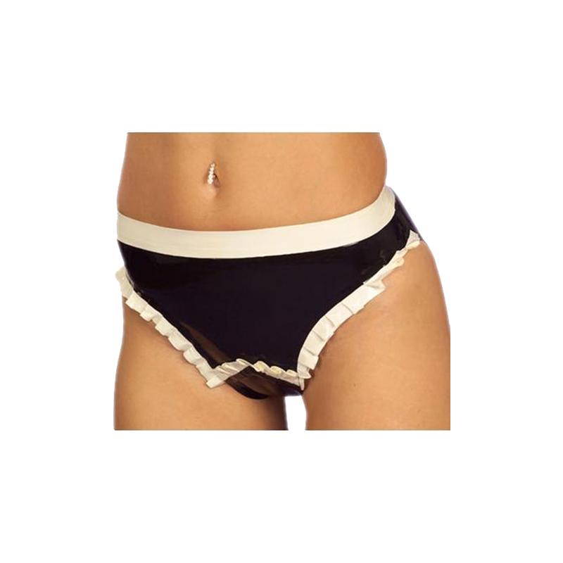 

Women' Panties Latex Rubber White Waist And Black Triangle Shorts Sexy Underwear Size XXS-XXLWomen, As pic