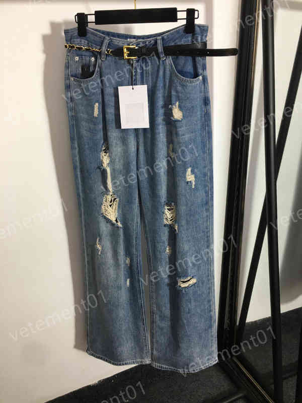 

CNL Womens Ripped Jeans Designer Brand Logo Embroidered Jeans Luxurious Lady Clothes