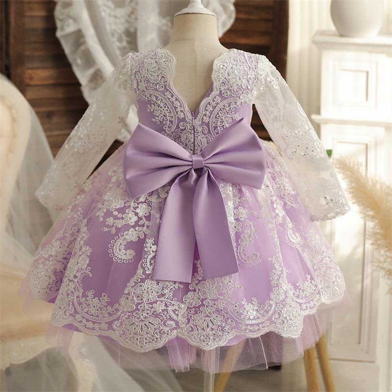 

Girl's Dresses Lace Embroidery Dress For Baby Girls 1st Birthday Party Elegant Princess Toddler Baptism Gown Ceremony ClothingGirl's, As shown