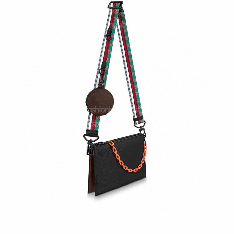 

IN THE LOOP Trio Pouch M59681 Mens Orange Chain Bag Two Zip Pockets Embossed Monograms Canvas with Rounded Coin Zipper Wallet Designer Party Bags