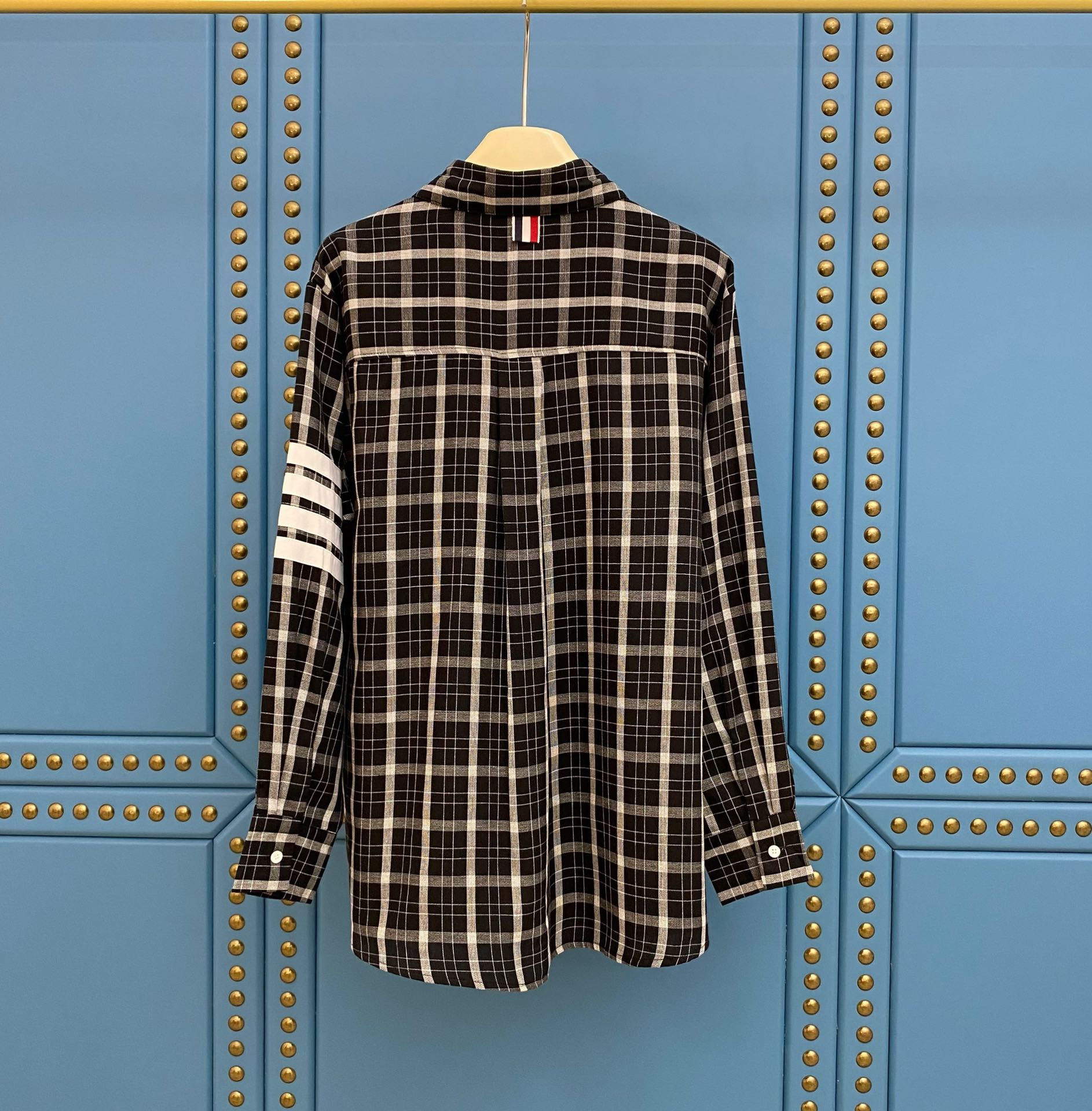 Chemises féminines automne les chemises classiques à plaid à quatre barres à manches longues en veste en coton pour hommes coton # s-l
