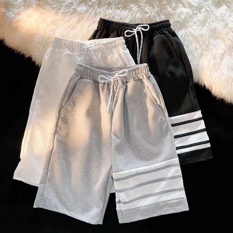 

2022 New Summer Casual Mens Shorts Fashion Outer Wear Loose Pants Waffle Quick-drying High-quality Straight Trousers Sports Five-point Pants, White