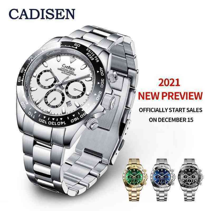 

Date Wristwatches Cadisen Fashion Brand Quartz Men Automatic Watches Diving 100m Sport Chronograph Sapphire Glass Casual Reloj De Hombregdji, Blue