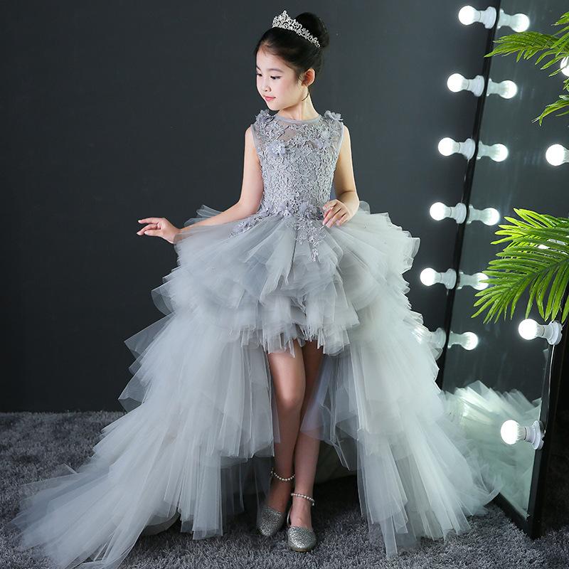 

Girl's Dresses Custom Made Luxury Grey Pageant Dress Kids Birthday Wedding Ball Gown Party Crystal Bandage Flower Girl Long TrainGirl's, Short pink dress