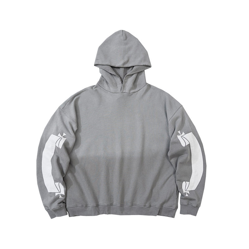 

22fw Autumn Winter Germany Oversize Scroll Vintage Broken Hoodie Skateboard Over size high street Hoody Men Women Unisex streetwear Hooded Sweatshirt Pullovers, Gray