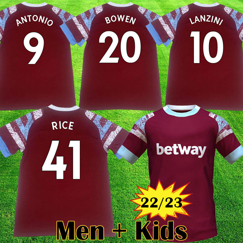 

MEN Kids  23 WHU FC soccer jerseys WEST 2022 2023 RICE HAM VLASIC BOWEN football shirts kits LANZINI ANTONIO UNITED NOBLE KRAL Equipment tops 999, Home