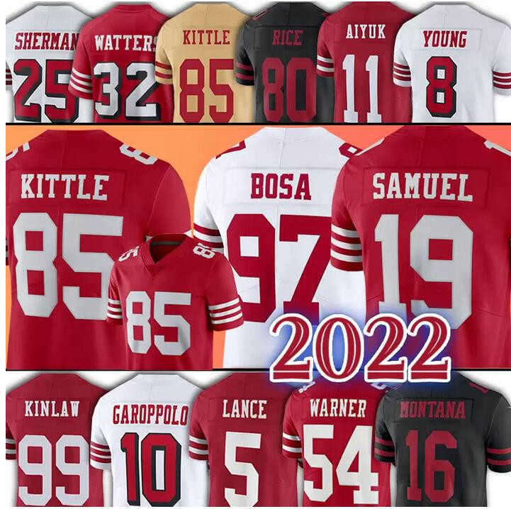 

Football Jersey custom san Francisco''49ers''19 Deebo Samuel 16 Joe Montana 5 Trey Lance 85 George Kittle 97 Nick Bosa 80 Jerry Rice 54 Fred''Warner, Colour