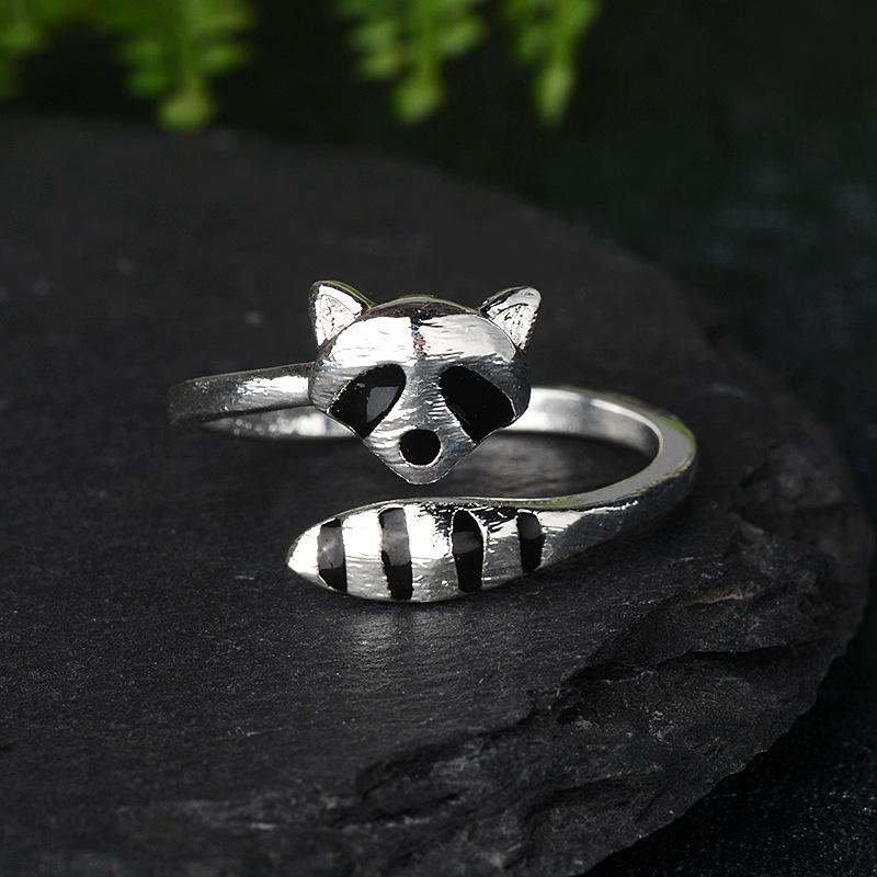 

Cluster Rings Cute Raccoon Opening Adjustable Ring For Men And Women Trendy Casual Party Jewelry GiftsCluster