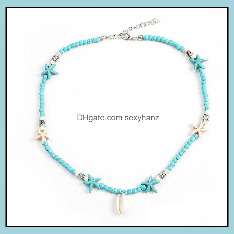 

Pendant Necklaces Pendants Jewelry Bohemian Handmade Natural Stone Beaded Pendent White Turquoise Starfish Shell Necklace Choker For Women
