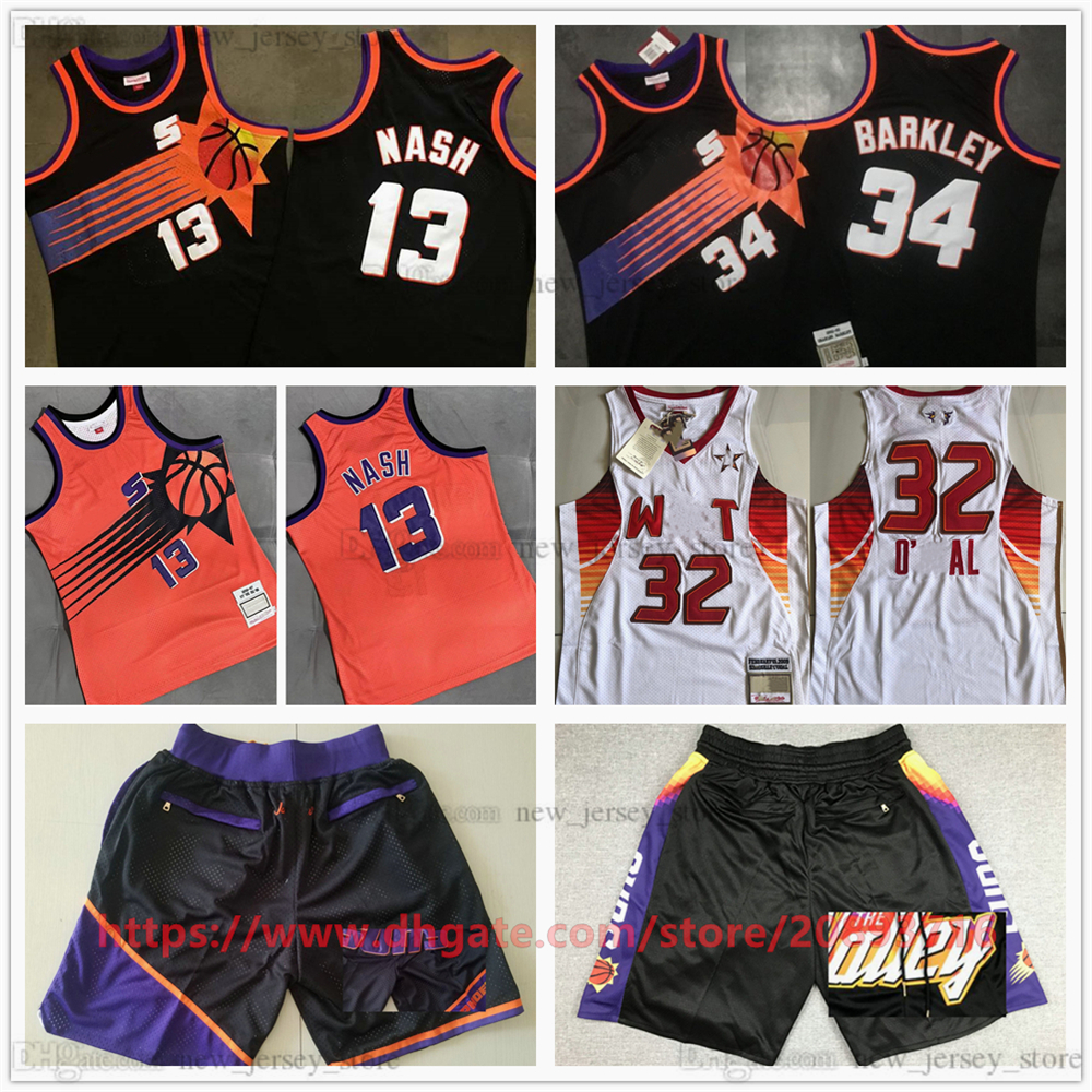Mitchell and Ness Authentic Embroidery 1996-97 Orange Basketball 13 SteveNash Jerseys Retro Black 34 CharlesBarkley 1993-94 Real Stitched Breatha