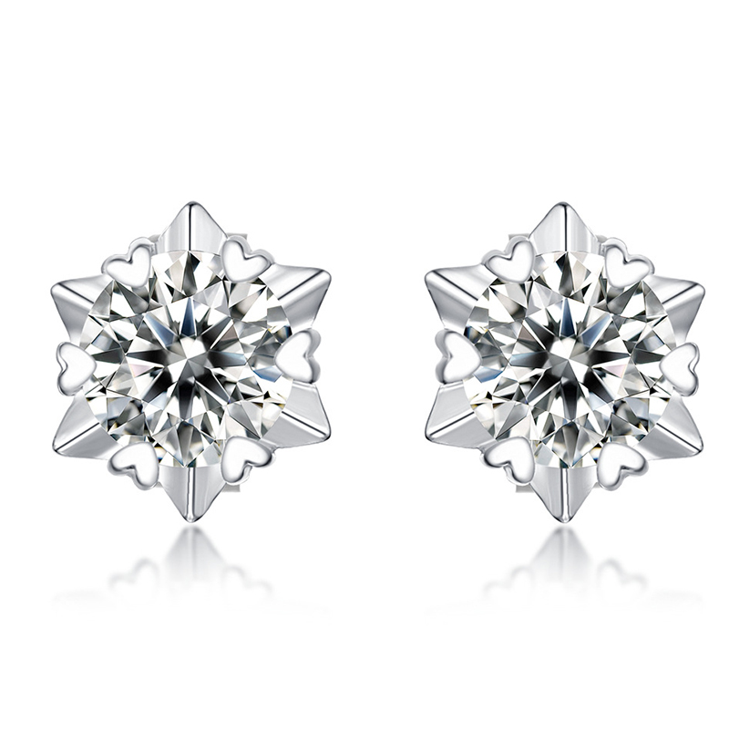 

Snowflake Stud Earrings 925 Sterling Silver Jewelry 6.5mm 1.0 Carat Diamond Moissanite Earrings For Women Wedding Gift
