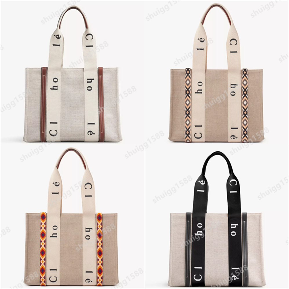 

7A Top women's handbag woody handbag shopping bag handbag high quality canvas fashion linen large beach bag luxury designer Travel Shoulder Wallet, Black