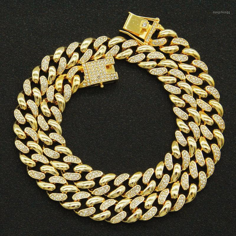 

Chains Hip Hop Diamond Glossy Stitching Men's Big Gold Chain Miami Cuban Hiphop Rap Accessories 13mm