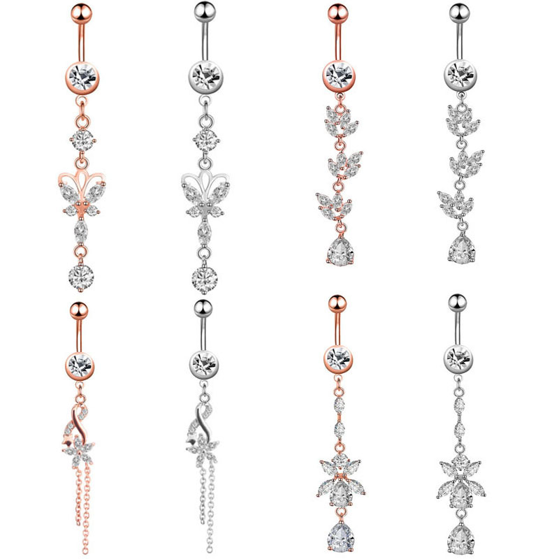 

New Navel Ring Creative Exquisite Zircon Navel Nail Piercing Jewelry Stainless Steel Pendant Dangle