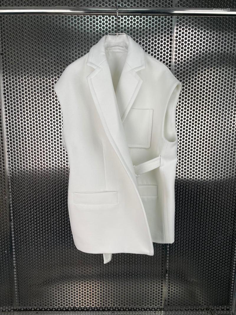 

Women's Vests High-end White Tweed Vest Coats For Women Elegant Lapel Top Quality 3D Cut Lace Up Slim Lady Winter 2022 Stra22