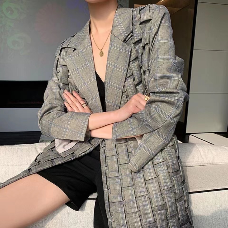 

look chic sleek blazer OFFICE WORK WEAR SUITS Womens 2022 High-Quality designer three-dimensional Plaid tops W087, Multi