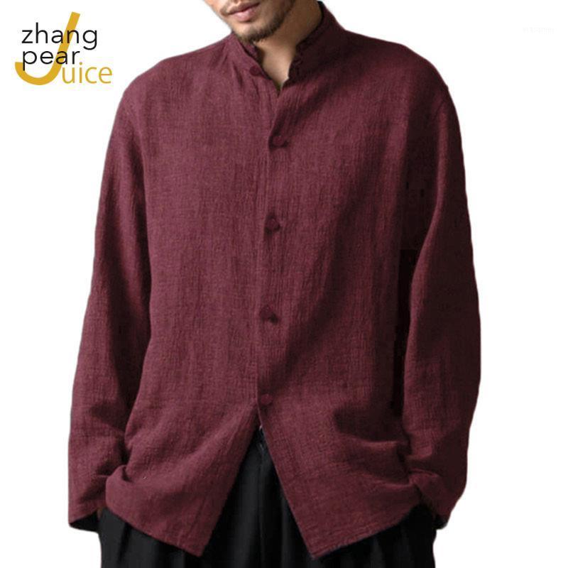 

Solid Shirts 2022 Spring Summer Men' Shirt Blouse Long Sleeve Casual Stand Collar Buttons Cotton Clothing, Black