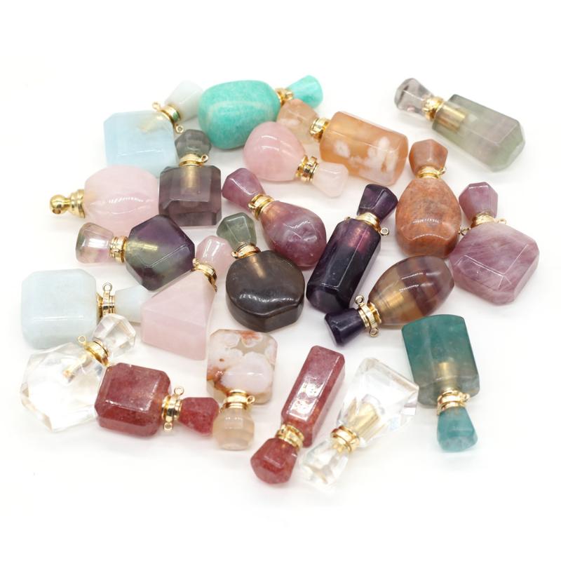 

Pendant Necklaces Natural Stone Perfume Bottle Rose Quartz/Fluorite/Tiger Eye/Agates For Jewelry Making Charms DIY Necklace AccessoryPendant