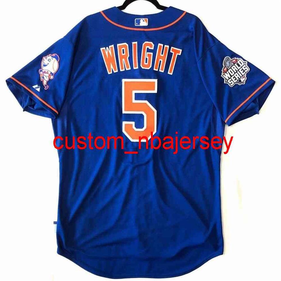 

Custom NEW YORK DAVID WRIGHT BLUE COOL BASE Jersey MR MET & WORLD SERIES PATCH Stitched Add Any Name Number -6XL Men Women Youth284i