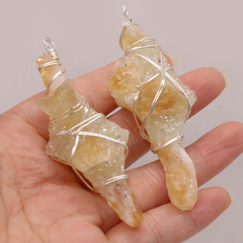 

Pendant Necklaces Natural Stone Irregular Yellow Crystal Bud Silver Wire For Jewelry Making Necklace Earring Accessories Charm Gift30x75mmPe