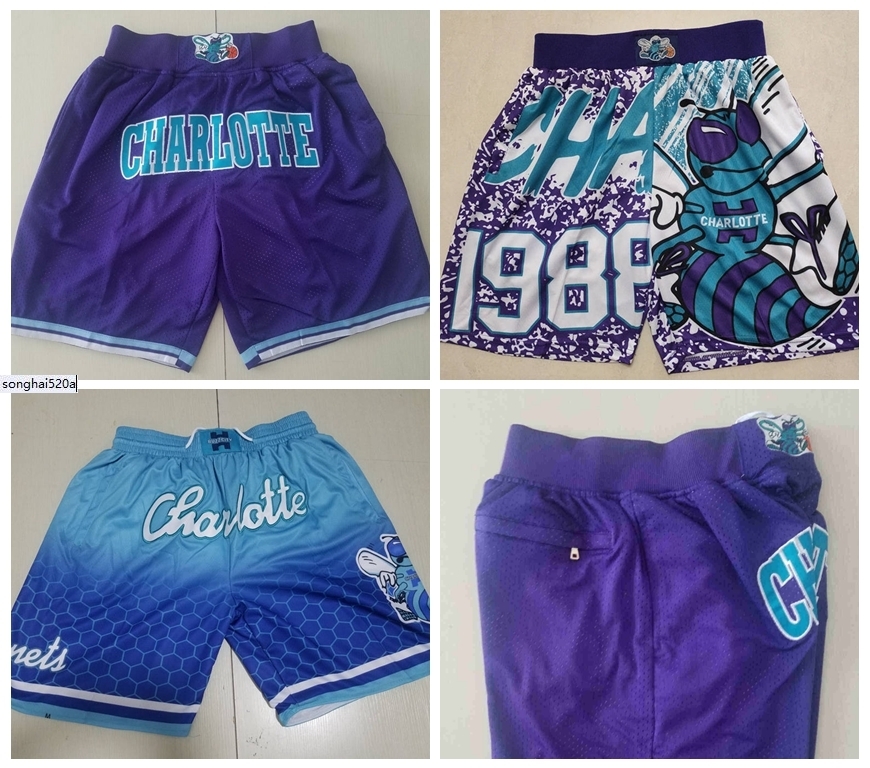 

2022 Charlotte''Hornets''Men Basketball Shorts JUST DON Stitched Mitchell and Ness With Pocket Zipper Sweatpants Mesh Retro Sport PANTS S-3XL