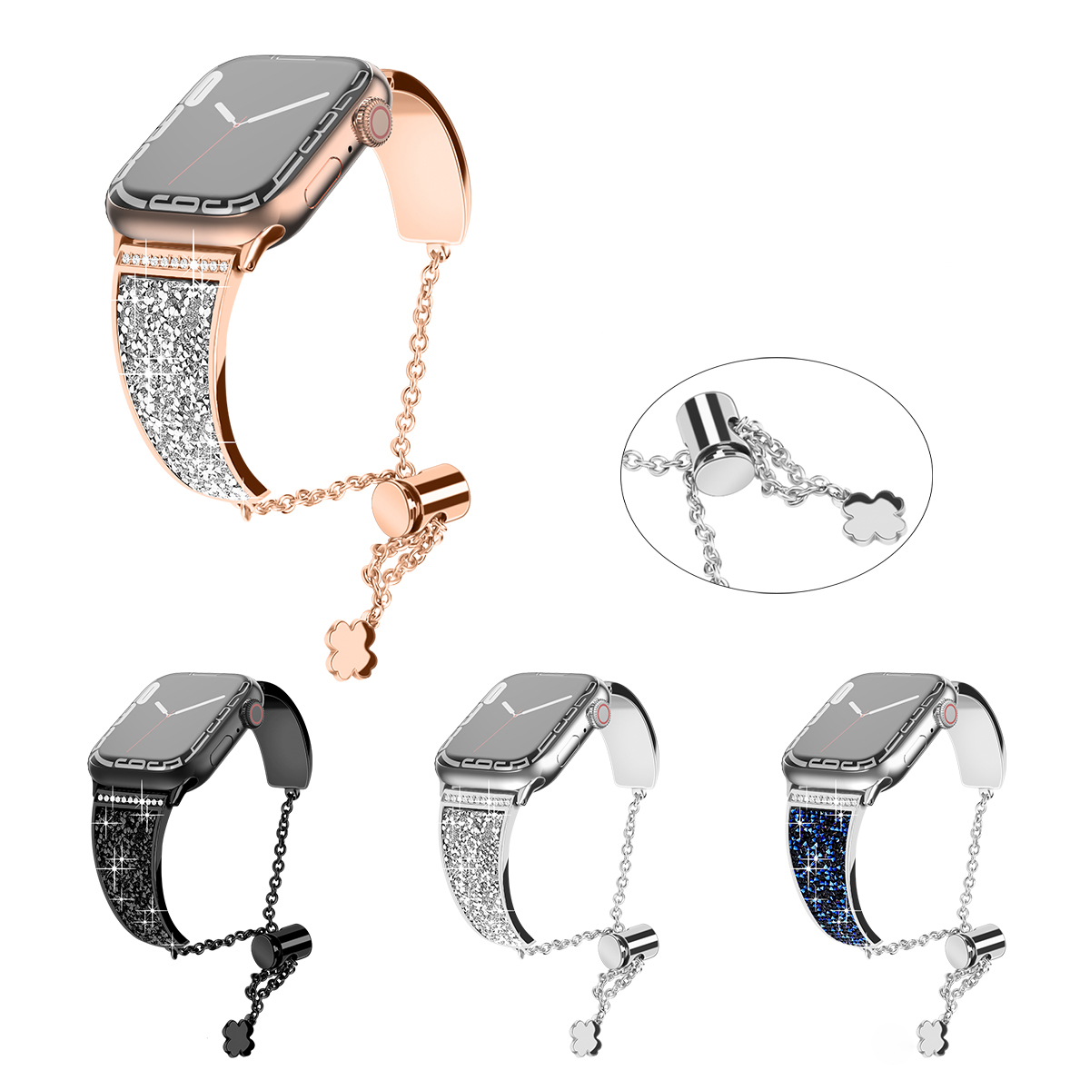 Universal Bracelets For Smart Apple Watch Band iwatch S7 Strap Series 1 to 7 SE 40MM 45MM Zinc Alloy Wowen Straps with Glittering Crystals smartw-image-769212115